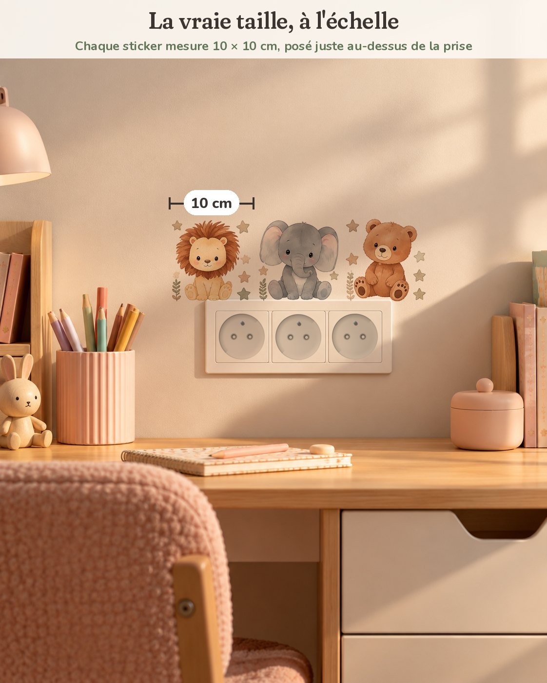 Vraie taille : chaque sticker mesure 10 × 10 cm
