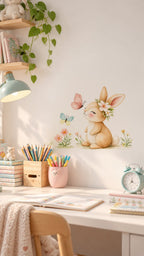 Petit lapin fleuri au-dessus d'un bureau d'enfant